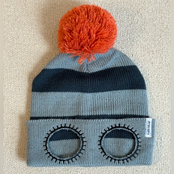 {Indikidual} Knitted stripe balaclava hat with funny eye holes and pom pom - Picture 7 of 13